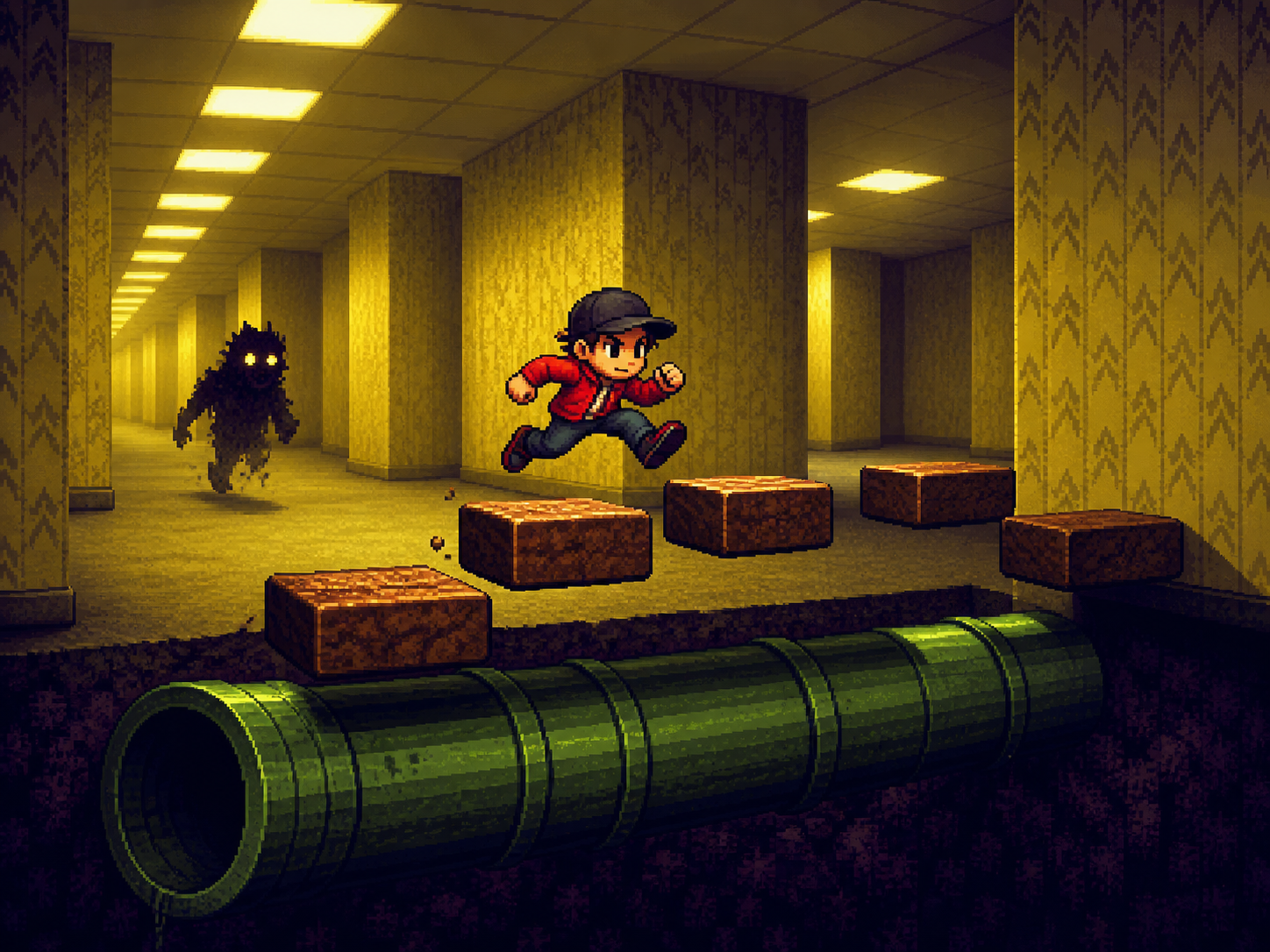 Backrooms Mario pixel-art platform adventure cover